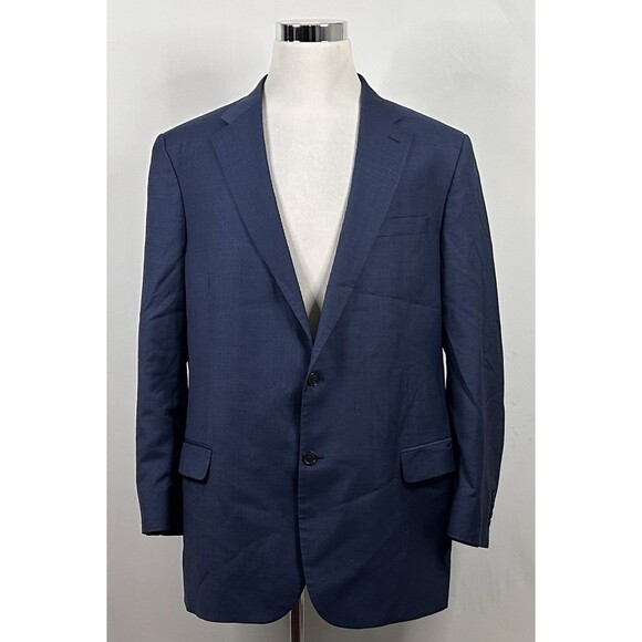 Jos A Bank 46L Sport Coat Regal Fit 100% Wool Blue Two Button Lined Vented - Picture 2 of 8